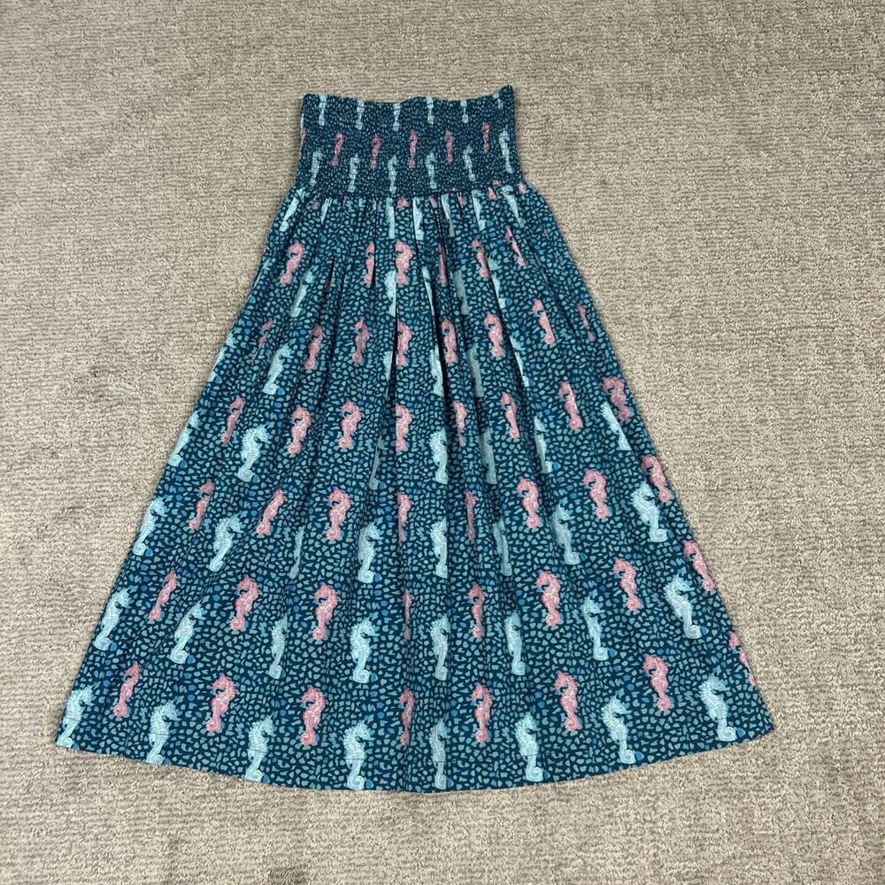 Holly Shae Strapless Seahorse Dress Womens XS Small Aqua Stretch Midi Vacation